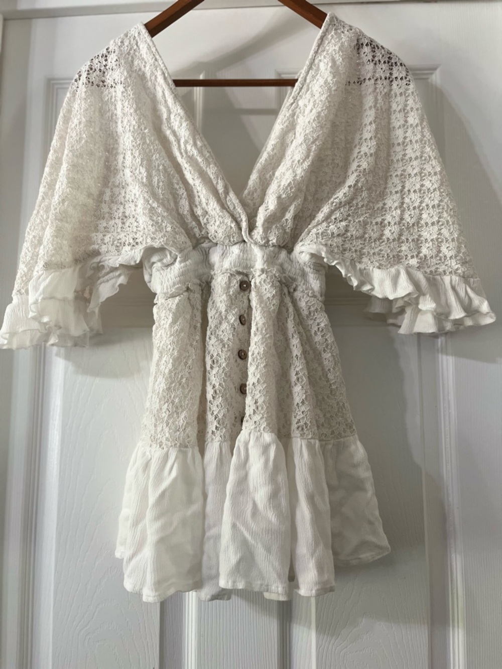 BiBi White Lace V-Neck Ruffle Romper